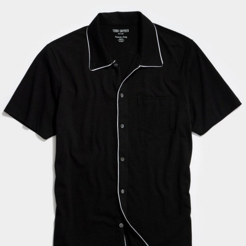 Todd Snyder Montauk Tipped Full Placket Polo in Black